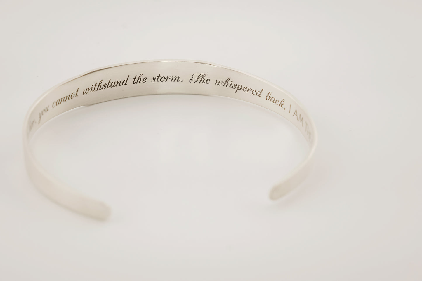 Bracelet, Sterling Engraved Cuff "I Am The Storm"