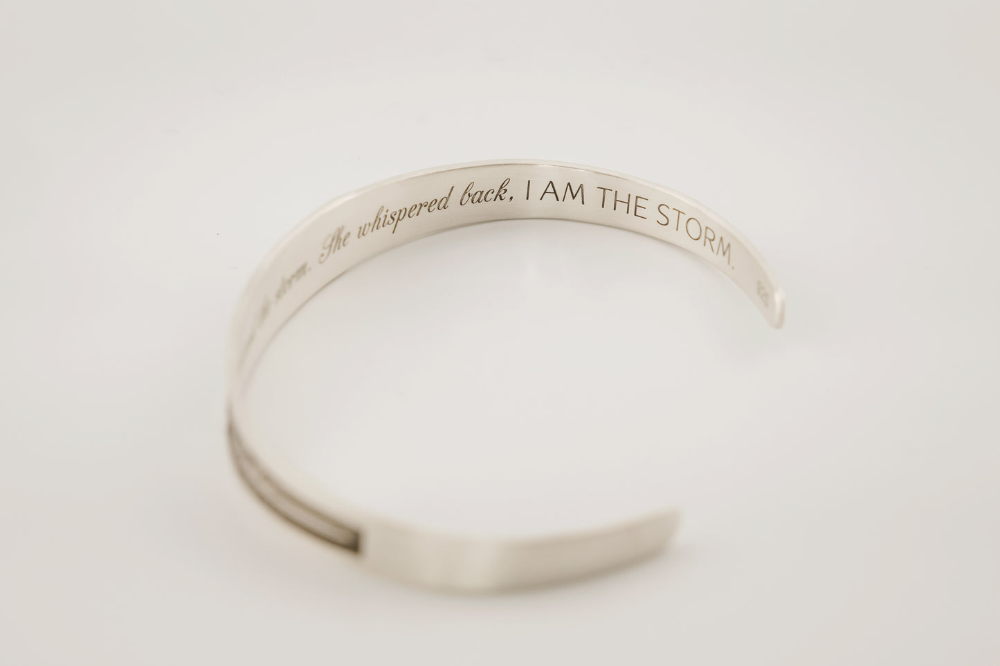 Bracelet, Sterling Engraved Cuff "I Am The Storm"