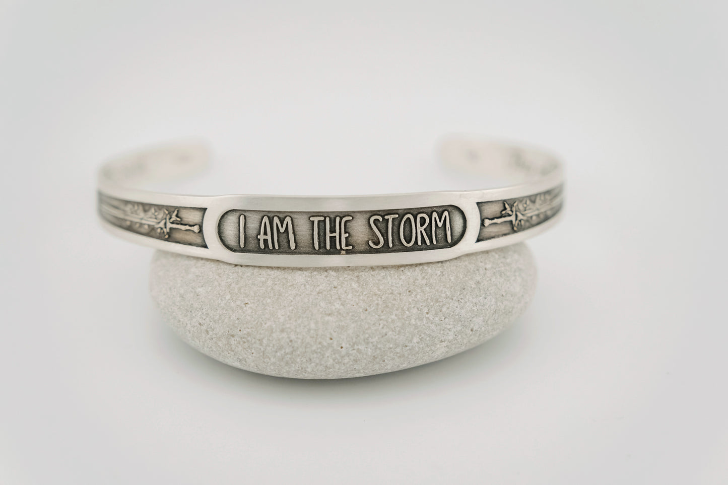Bracelet, Sterling Engraved Cuff "I Am The Storm"