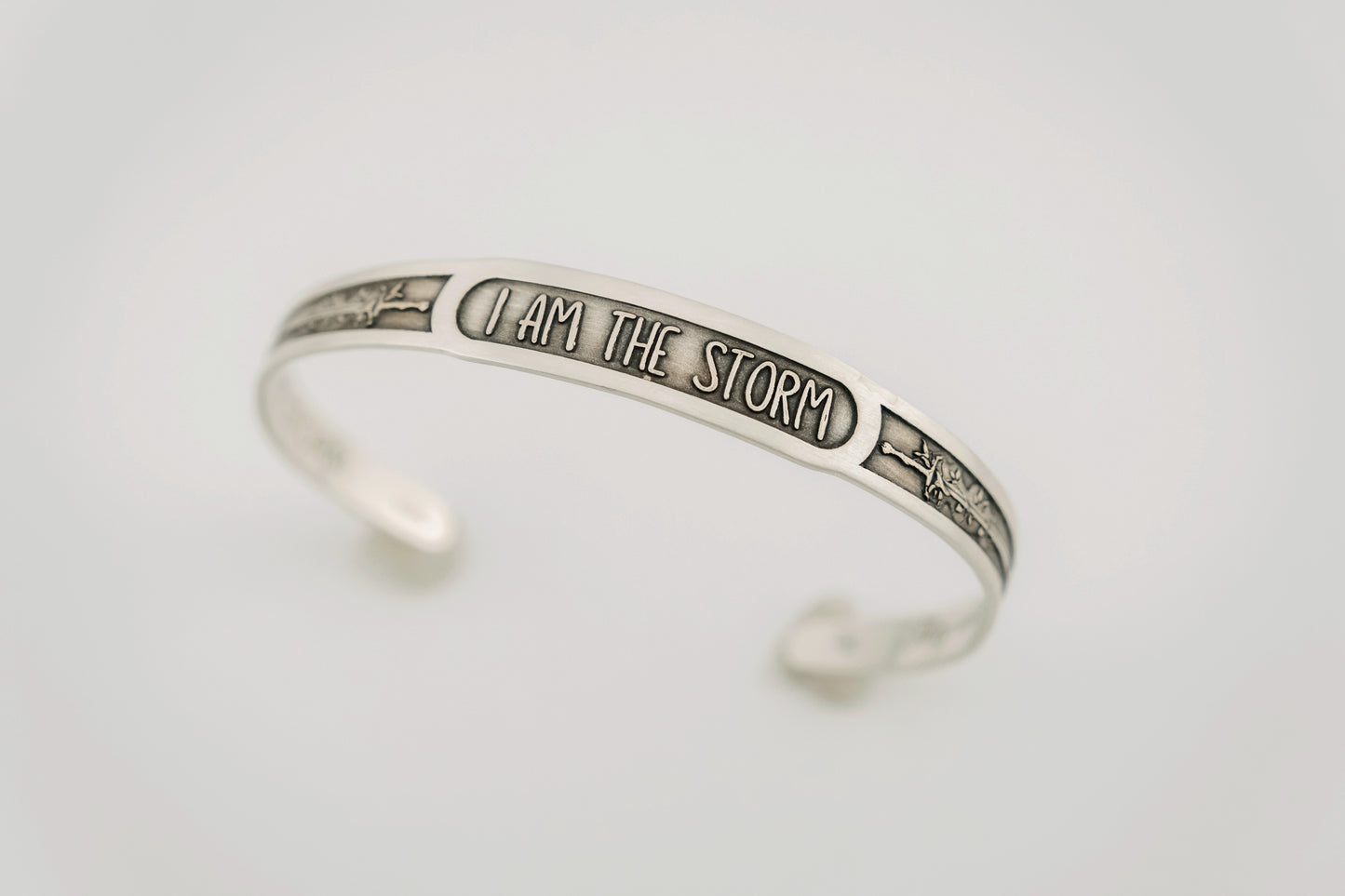 Bracelet, Sterling Engraved Cuff "I Am The Storm"