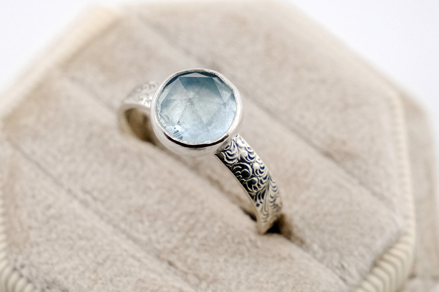 Gemstone Ring, Sterling Silver and 8mm Rose Cut Aquamarine