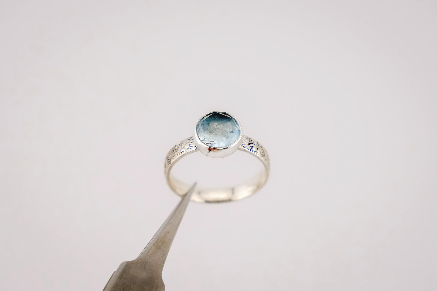 Gemstone Ring, Sterling Silver and 8mm Rose Cut Aquamarine