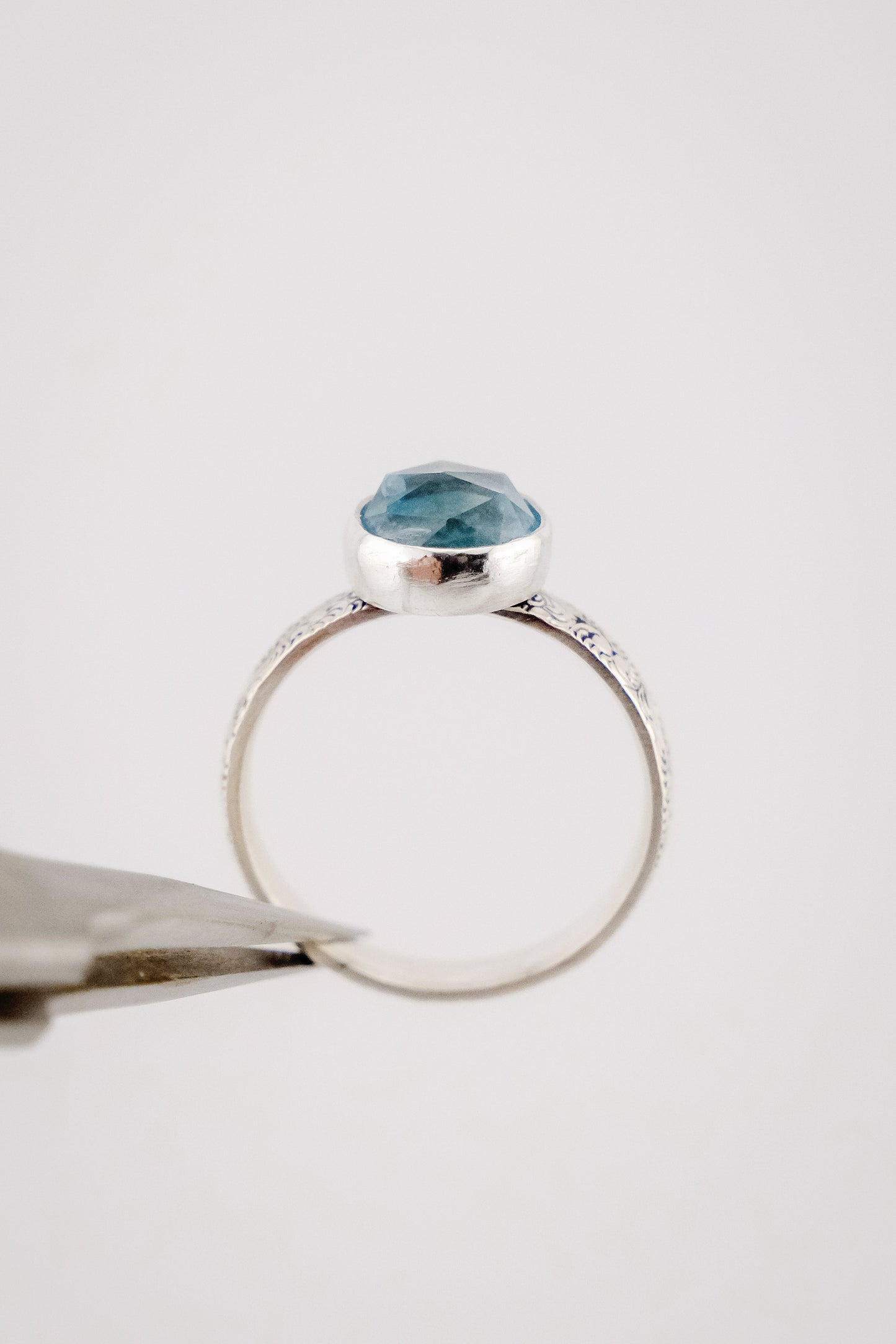 Gemstone Ring, Sterling Silver and 8mm Rose Cut Aquamarine