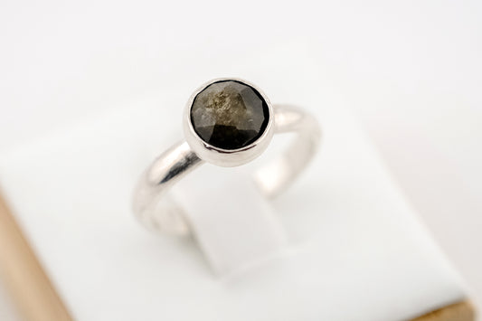 Gemstone Ring, Sterling Silver and 8mm Rose Cut Golden Obsidian