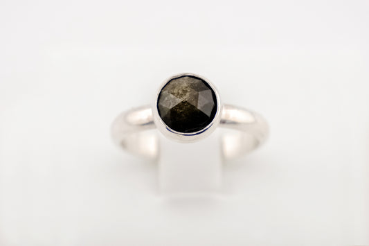 Gemstone Ring, Sterling Silver and 8mm Rose Cut Golden Obsidian
