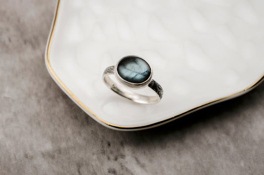 Gemstone Ring, Sterling Silver and Labradorite Cabochon