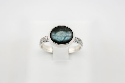 Gemstone Ring, Sterling Silver and Labradorite Cabochon