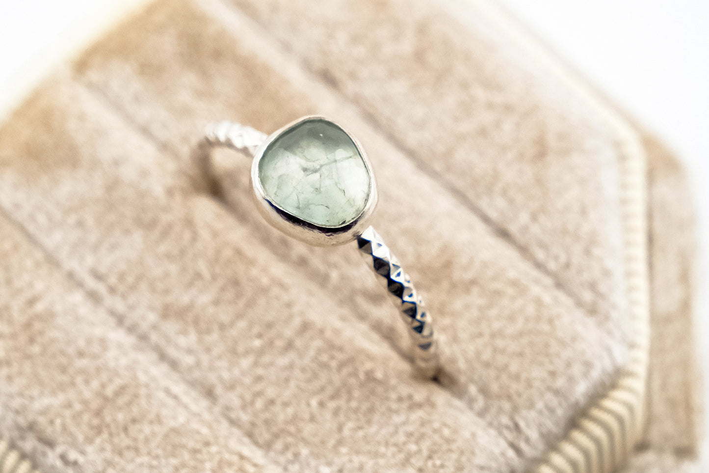 Gemstone Ring, Sterling Silver and Rose Cut Prehnite