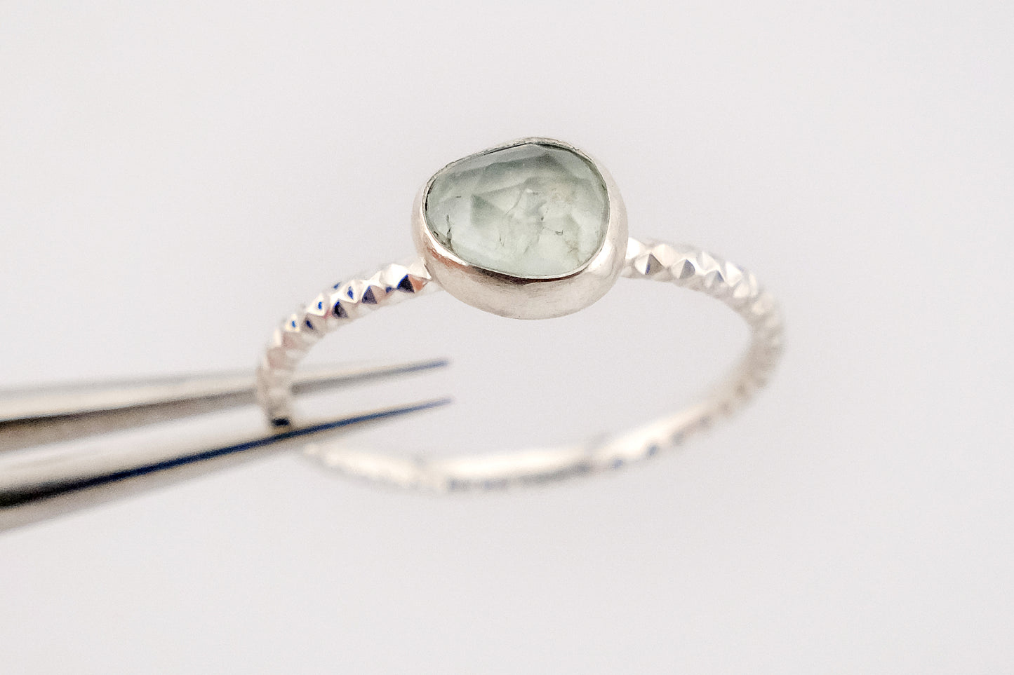 Gemstone Ring, Sterling Silver and Rose Cut Prehnite