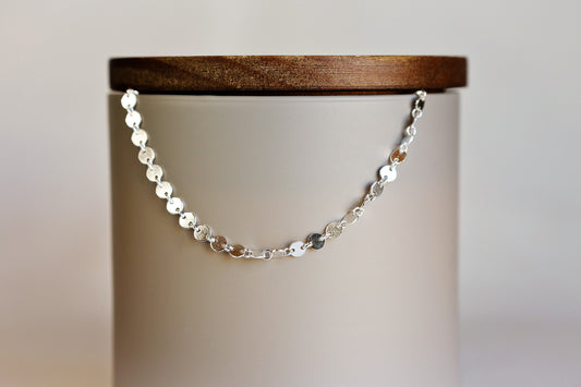Necklace, Silver Sequin Minimalist Choker Necklace