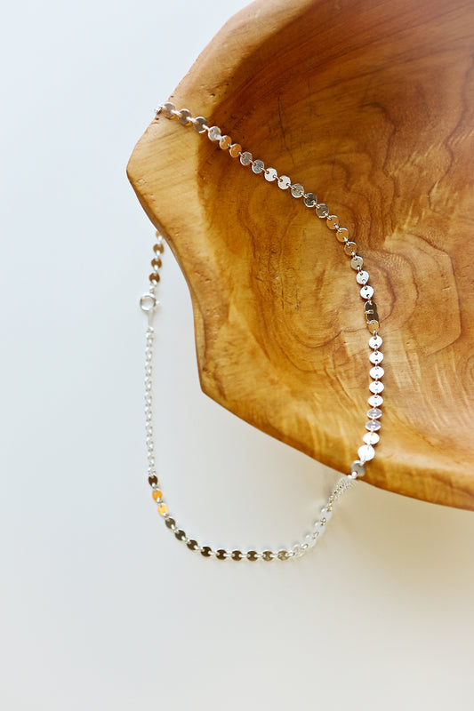 Necklace, Silver Sequin Minimalist Choker Necklace