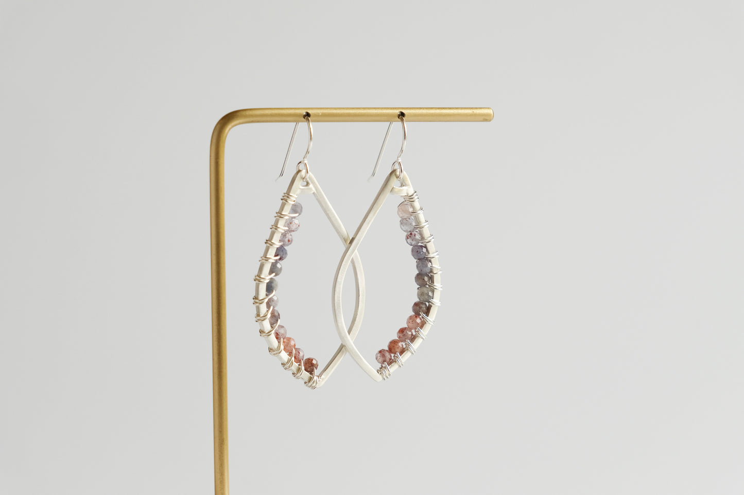 Earrings, Sunstone Iolite Wrapped Raindrop Earrings