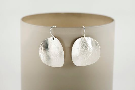 Earrings, Silver Textured Round Statement Earrings