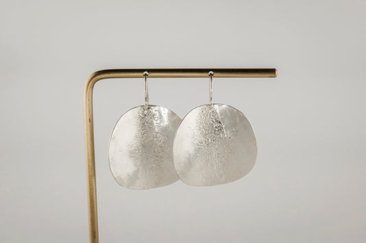 Earrings, Silver Textured Round Statement Earrings