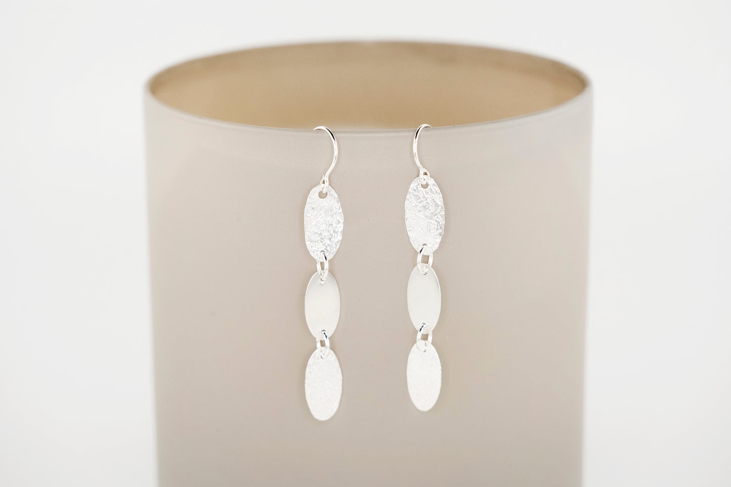 Earrings, Textured Silver Oval Dangle Earrings