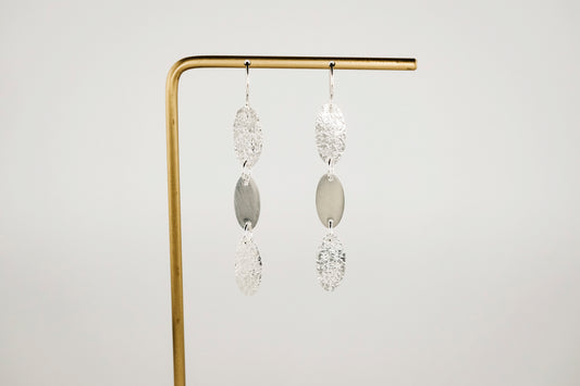 Earrings, Textured Silver Oval Dangle Earrings