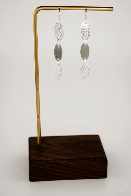 Earrings, Textured Silver Oval Dangle Earrings