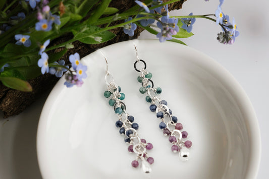Earrings, Tourmaline, Sapphire and Ruby Waterfall Dangle Earrings