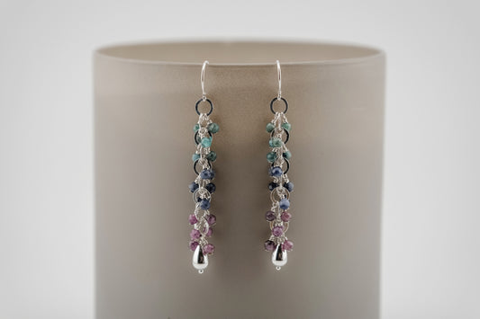 Earrings, Tourmaline, Sapphire and Ruby Waterfall Dangle Earrings