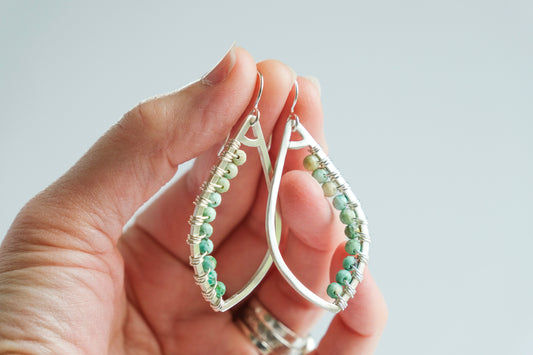 Earrings, Turquoise Wrapped Raindrop Earrings