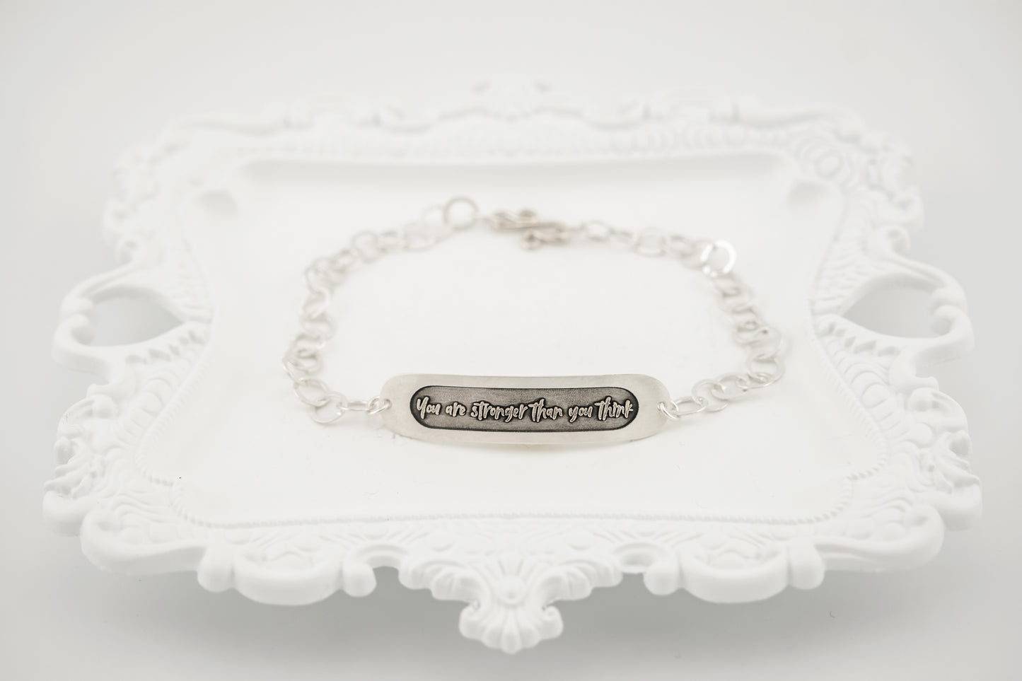 Bracelet, Embossed "You Are Stronger Than You Think" Sterling Word Bracelet