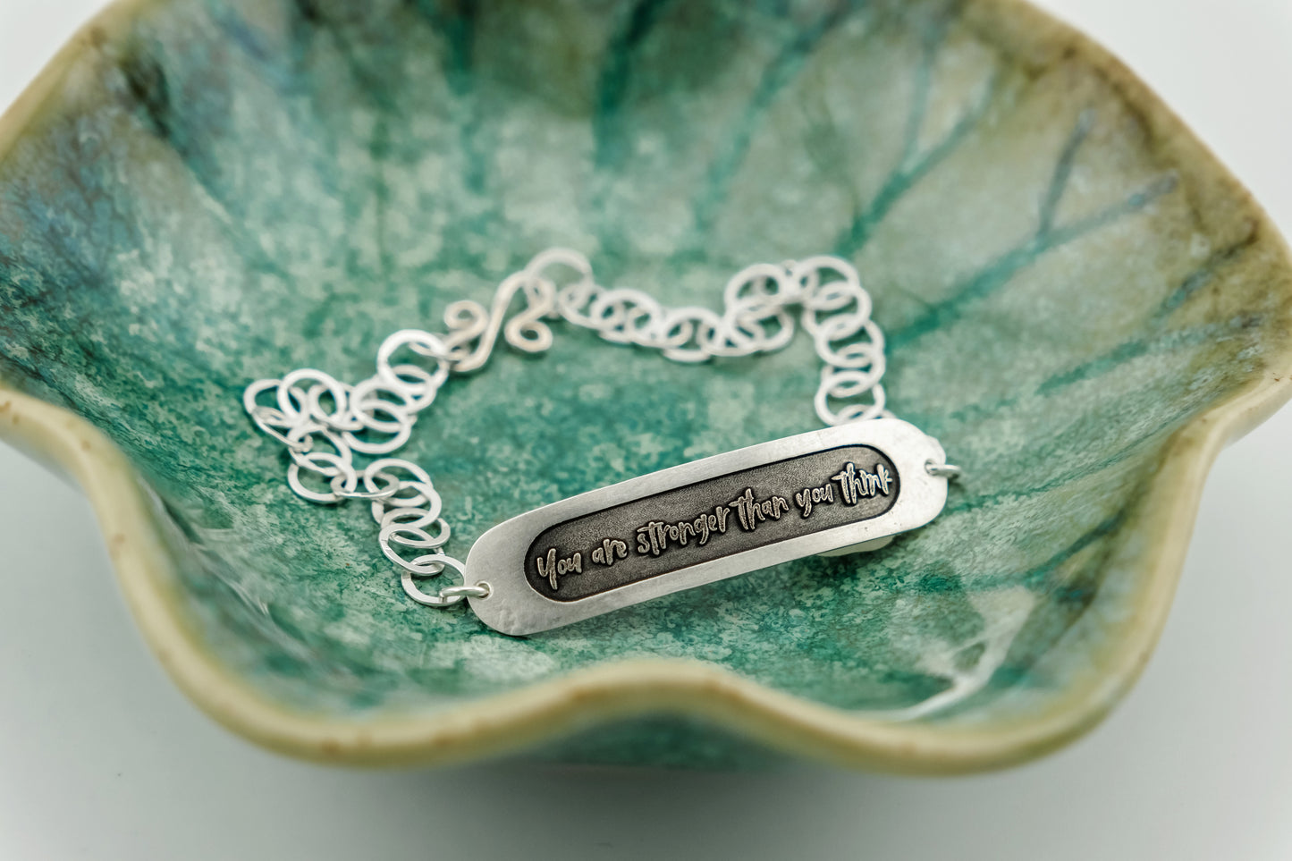 Bracelet, Embossed "You Are Stronger Than You Think" Sterling Word Bracelet